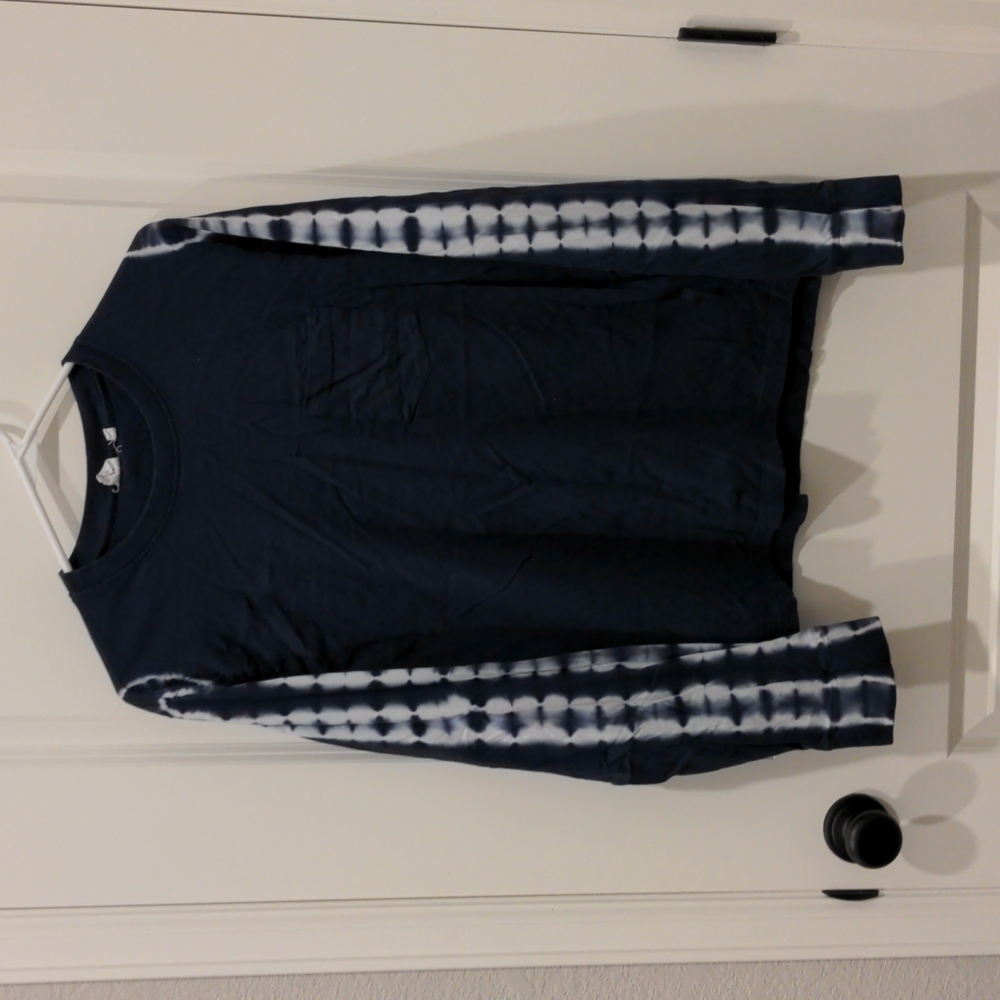 Navy Blue Tie Dye Long Sleeve Pocket Tee